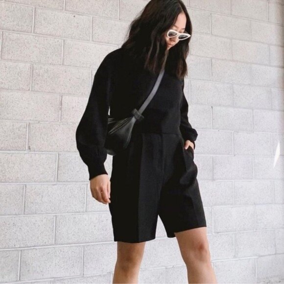 NEW Modern Citizen Balloon Sleeve Knit Sweater M/L Black Cropped Ribbed - Picture 1 of 9